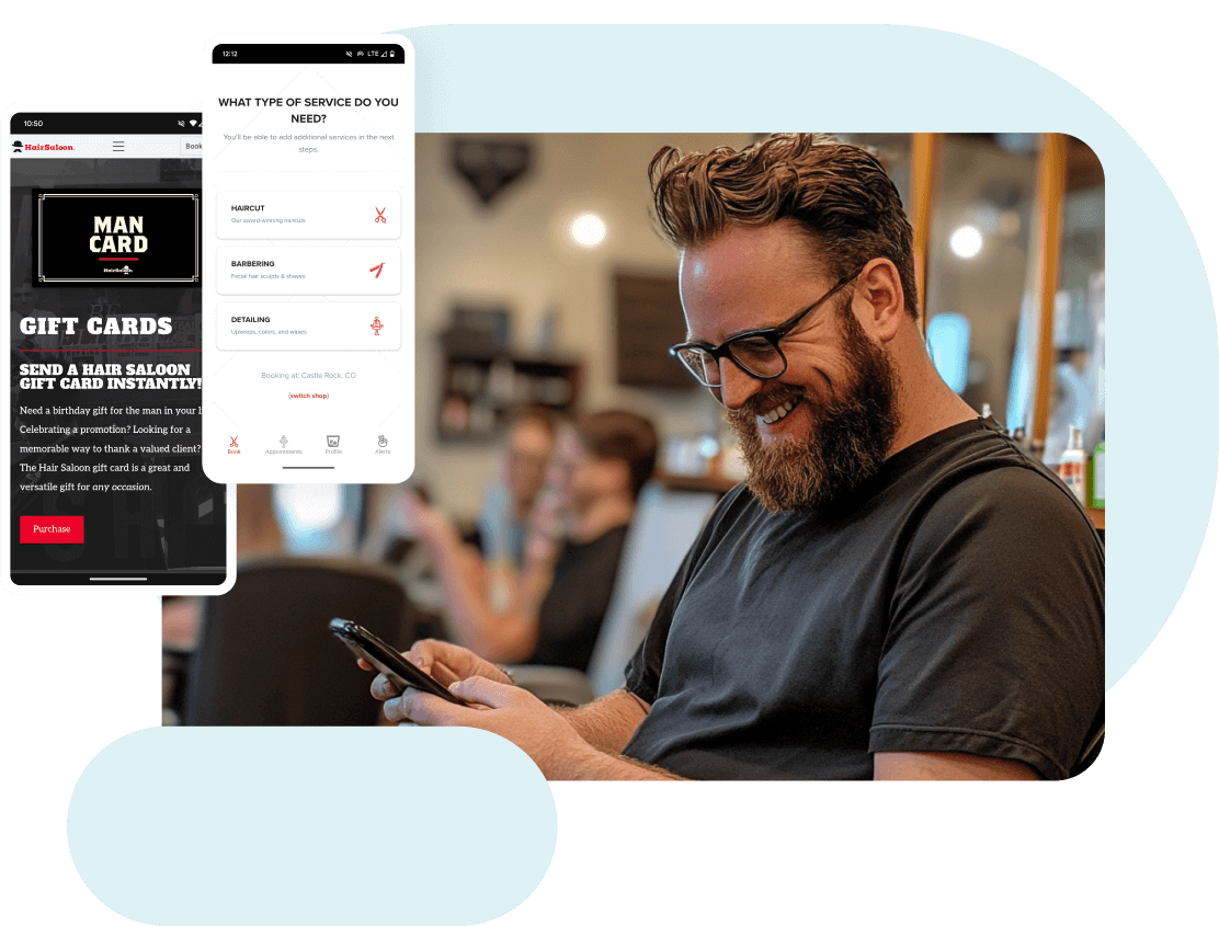 man using barbershop branded guest mobile app