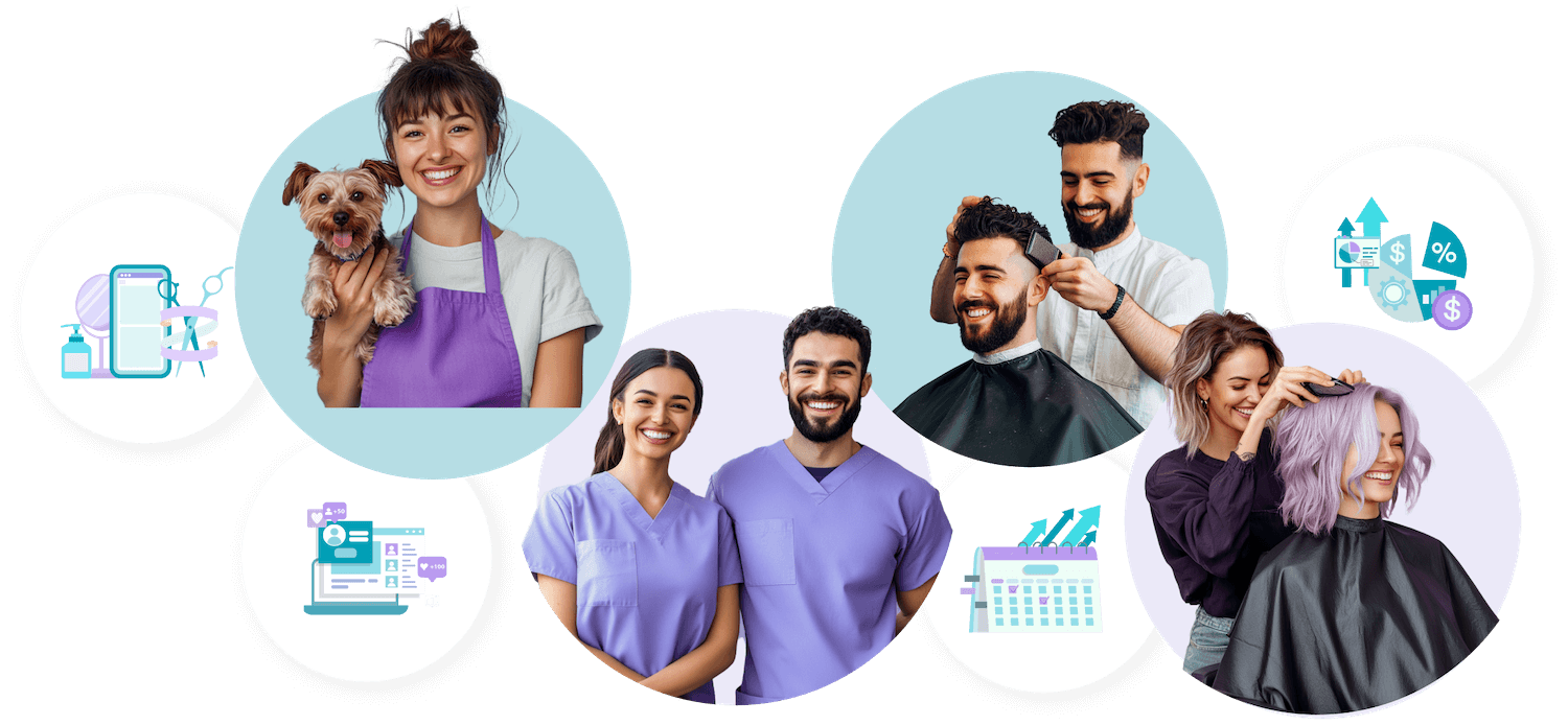 happy myTime service providers with overlaid business icons