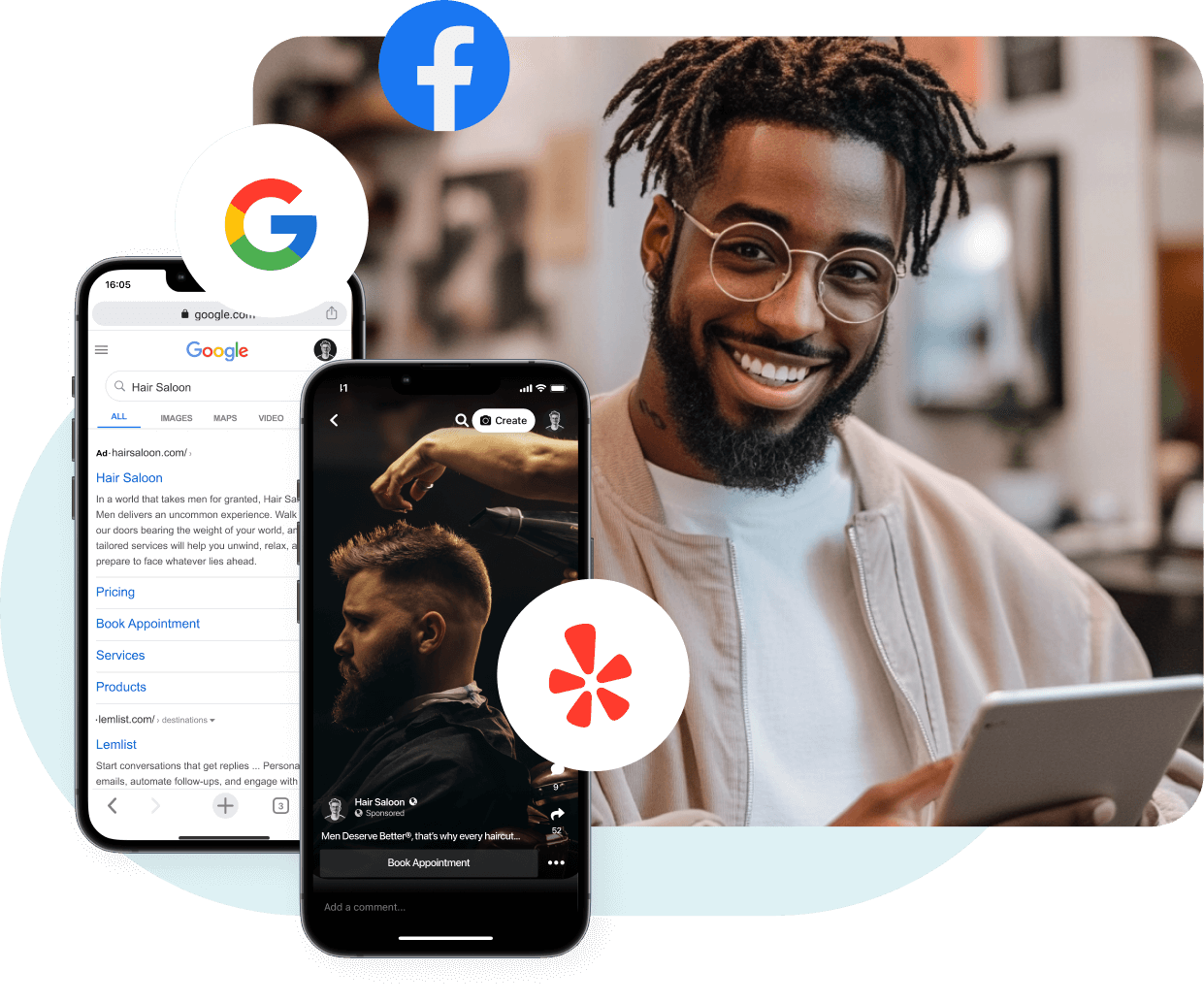 barbershop instagram ad and Google search ad