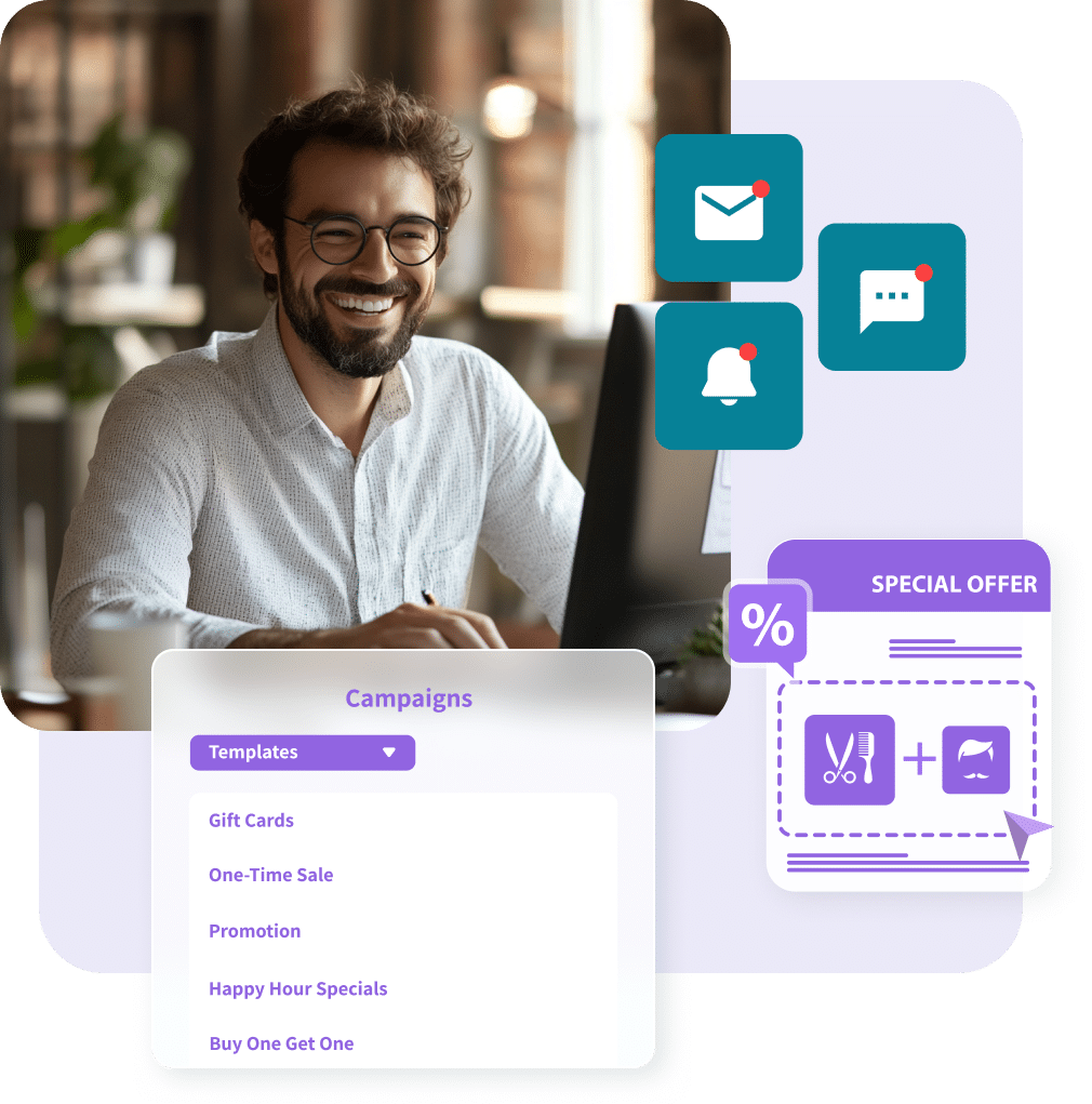 一名男子正在电脑上工作，电脑屏幕上叠加了myTime软件的界面。