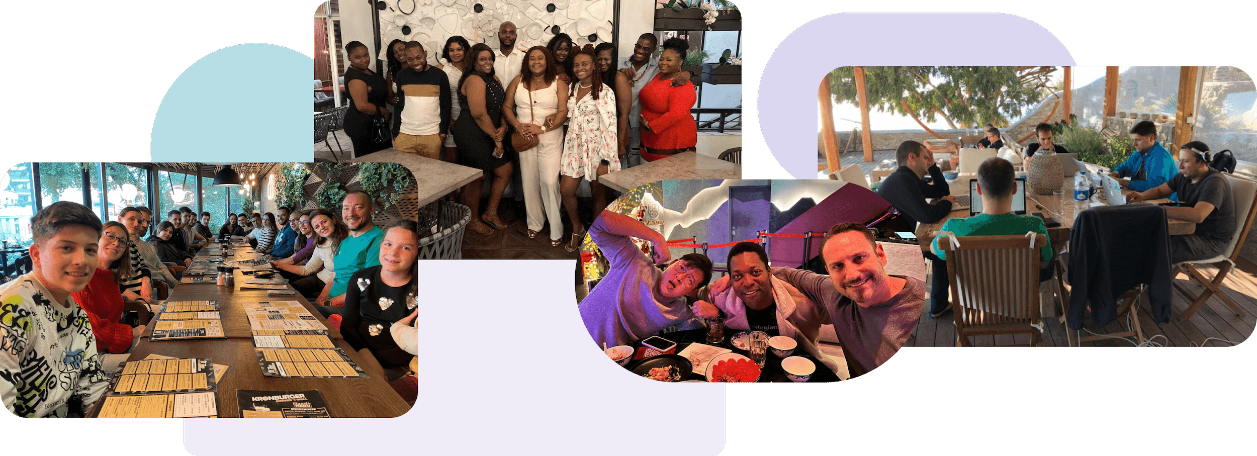 collage of myTime team photos at events, at work, and at a meal