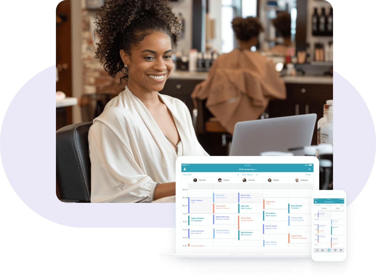 woman working on laptop computer inside salon