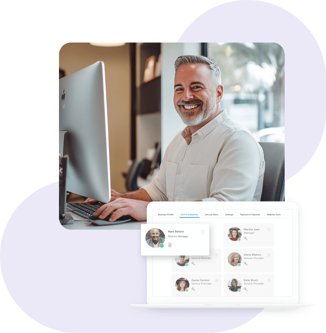 man at computer with myTime staff management interface